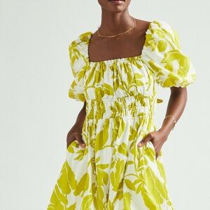 Anthro Maeve Feliciana Floral Mini Dress, tropical, off-shoulder, open tie back